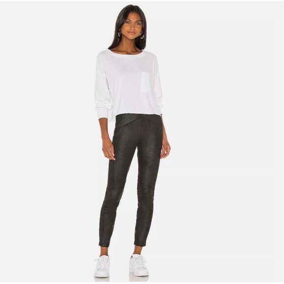 Free People Leggings Faux Suede Jegging Vegan Pants Pull On Stretch Black XS - Picture 1 of 10